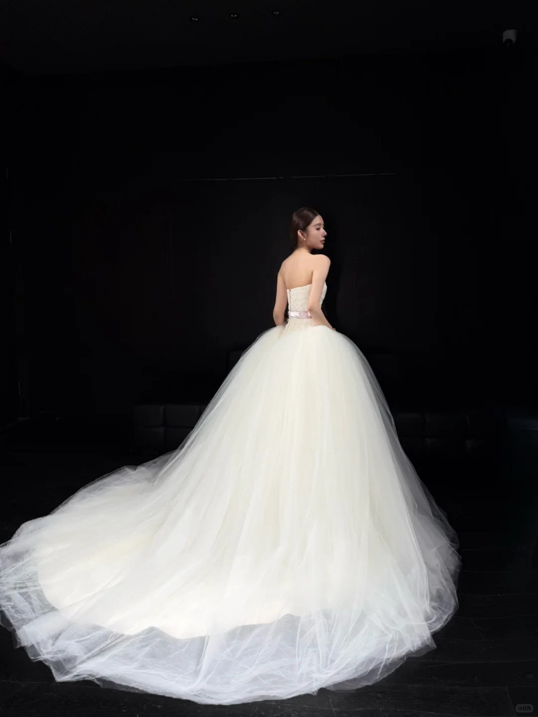 Ivory Strapless Lace Tulle A-Line Wedding Gown with Pink Satin Bow  NV7185