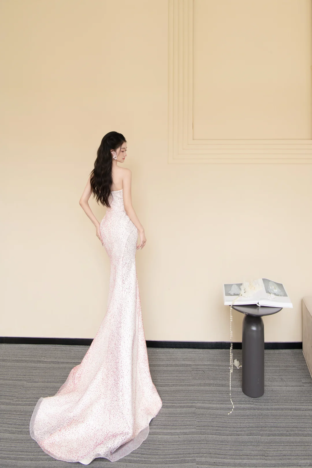 Ombre Pink Strapless Spark Rhinestone Mermaid Prom Gown  NV7436