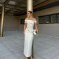 White off-shoulder simple elegant satin long ball gown evening dress party dress nv2342