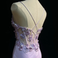 Lilac Spaghetti Straps Corset Short Prom Dress 3D Floral Appliques Fitted Sheath Mini Formal Gown  NV6891