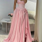 NiceVestidos--Dreamy Pink Satin Strapless High-End Gown with 3D Floral Embellishment & Side Slit, Luxury Long Dress for Evening Party & Ball NV5887