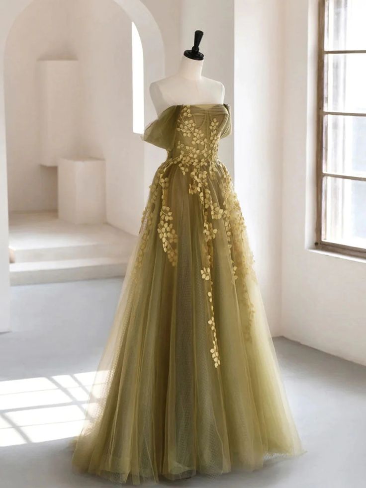 Green Exquisite Floral Elegant Fashion Long Tulle Ball Gown Evening Dress Birthday Party Dress Prom Dress nv3842
