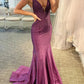 Blue/Purple/Orange/Pink Mermaid Deep V Neck Royal Blue Long Prom Dress with Beading nv951