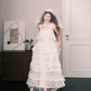 Spaghetti Strap Tiered Beaded Tulle Wedding Dress with Floral Trim  NV7380