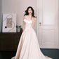 Off Shoulder Satin Bridal Gown, Minimalist Wedding Dress with Pockets  NV7293