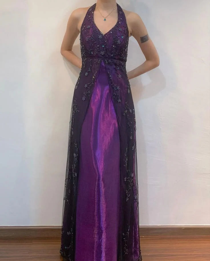 Purple Elegant Fashion Exquisite Strap Long Tulle Ball Gown Evening Dress Party Dress Prom Dress nv3977
