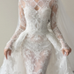 High Neck Long Sleeve Lace Mermaid Wedding Dress Detachable Overskirt Bridal Gown  NV7127