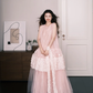 Blush Pink 3D Flower Tulle Prom Dress, Sleeveless Tiered Sparkly Formal Gown  NV7279