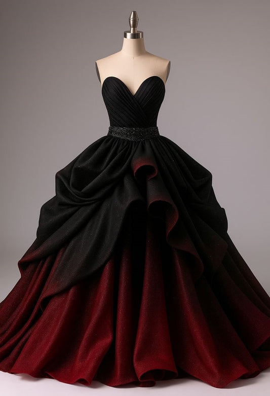 NiceVestidos-_Black And Red Gradient Long Satin Ball Gown  NV6056