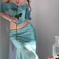 Jade Ruffle Sleeve Corset Maxi Women Long Skirts 2 Pieces Sexy Short Sleeve nv1649