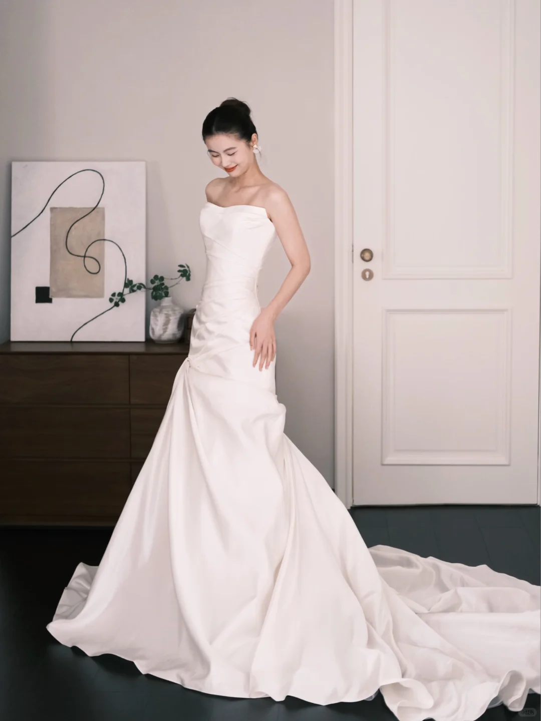 Strapless Satin Mermaid Wedding Dress Long Train Bridal Gown  NV7217