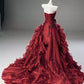 Robe de bal NiceVestidos - Bordeaux, tulle floral 3D, bustier, sans manches, traîne longue NV6181