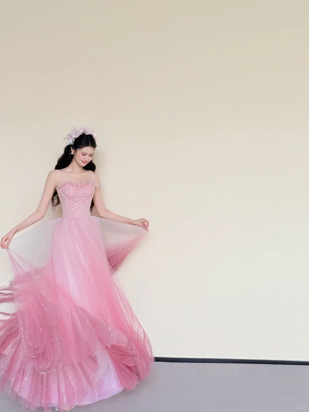 Ombre Pink Ruffle Sweetheart Sparkly Tulle Evening Ball Gown  NV7429