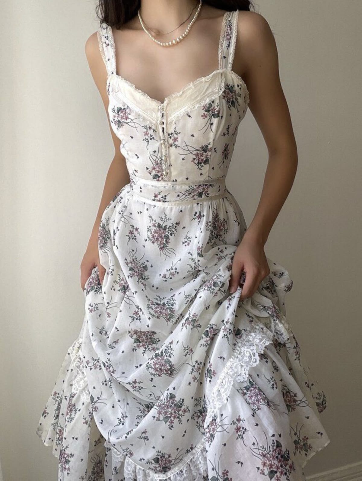 NiceVestidos--Vintage Floral Lace Spaghetti Strap Waist-Cinched Flared Hem Bohemian Long Dress  NV5904