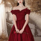 A-Line Off Shoulder Satin Burgundy Long Prom Dress, Burgundy Long Formal Dress nv1605