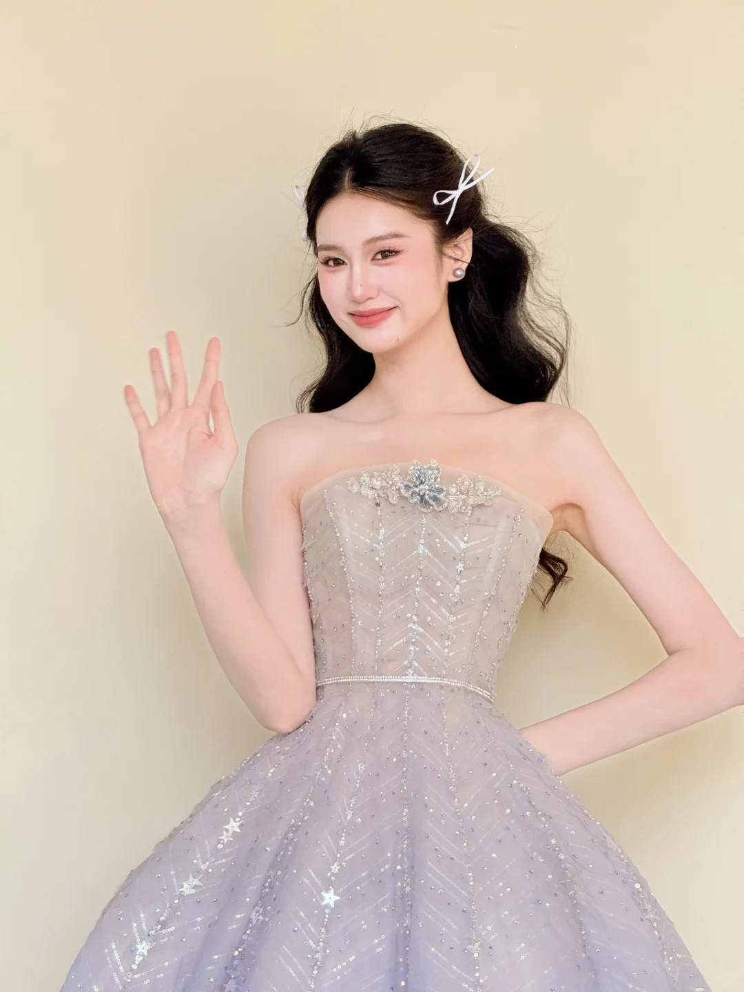 Strapless Lavender Ombre Sequin Tulle Prom Dress, Beaded Ball Gown Evening Dress  NV7418