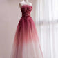 Red Beaded Gradient Tulle Long Party Dress A-Line Elegant  Prom Dress nv1708