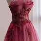 Red Beaded Gradient Tulle Long Party Dress A-Line Elegant  Prom Dress nv1708