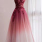 Red Beaded Gradient Tulle Long Party Dress A-Line Elegant  Prom Dress nv1708