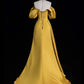 Gold Satin Off Shoulder A-Line Ball Gown Party Dress Evening Gown nv4277
