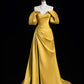 Gold Satin Off Shoulder A-Line Ball Gown Party Dress Evening Gown nv4277