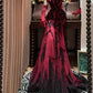 Robe gothique sans manches en dentelle rouge et noire à motif floral 3D, longueur au sol, modèle NV6189