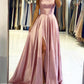 Pink Satin Long Prom Dress, Simple A-Line Backless Evening Dress nv1561