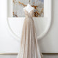 Champagne Spaghetti Strap Sequins Long Prom Dress, Shiny V-Neck Evening Dress nv1434
