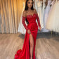 Red Sheath Sweetheart Sequins Prom Dress, Long Sleeves Red Formal Dress nv1438