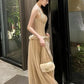 Champagne Elegant Round Neck Sleeveless Mermaid Long Chiffon prom dress Evening Dress Party Dress nv3748