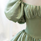 Green Sweet Elegant A-line Long Satin Short Sleeves Prom Dress Evening Dress Birthday Dress Graduation Dress nv74