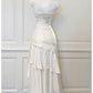 White simple fashion long spaghetti strap satin prom dress nv5423