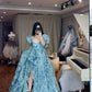 Robe longue en tulle bleu à fleurs NV6652