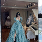 Robe longue en tulle bleu à fleurs NV6652
