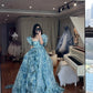 Robe longue en tulle bleu à fleurs NV6652