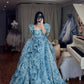 Robe longue en tulle bleu à fleurs NV6652