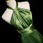 Green Soft Satin Halter Long Evening Dress Party Dress, Green A-Line Prom Dress nv1593
