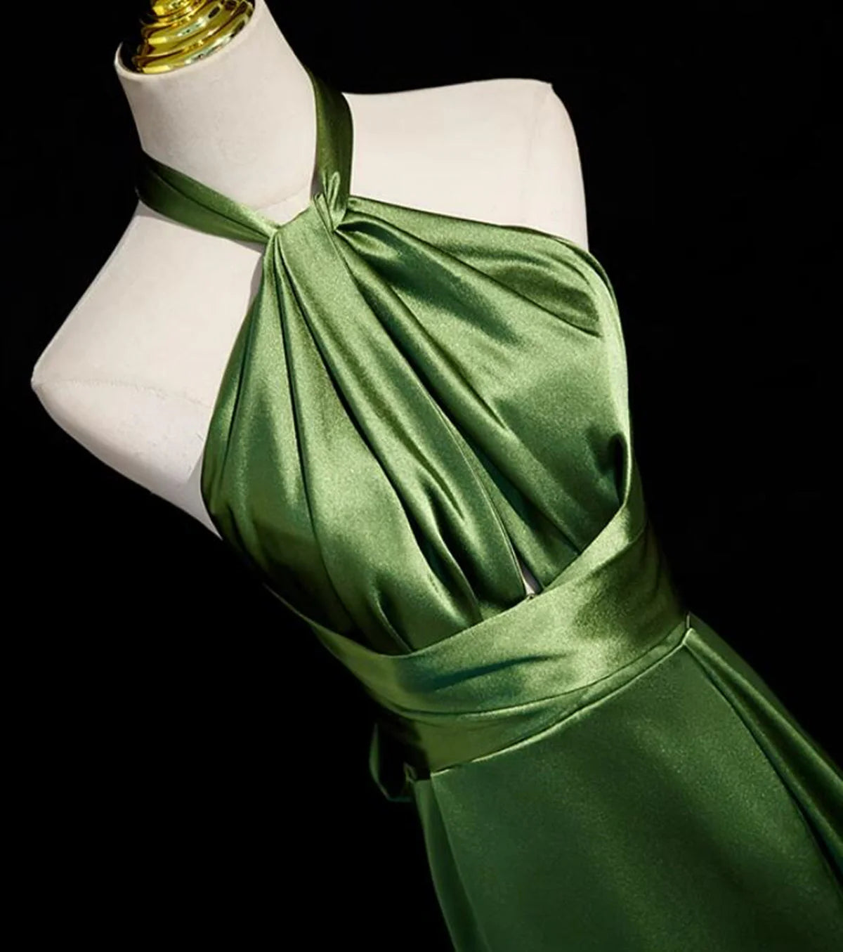 Green Soft Satin Halter Long Evening Dress Party Dress, Green A-Line Prom Dress nv1593