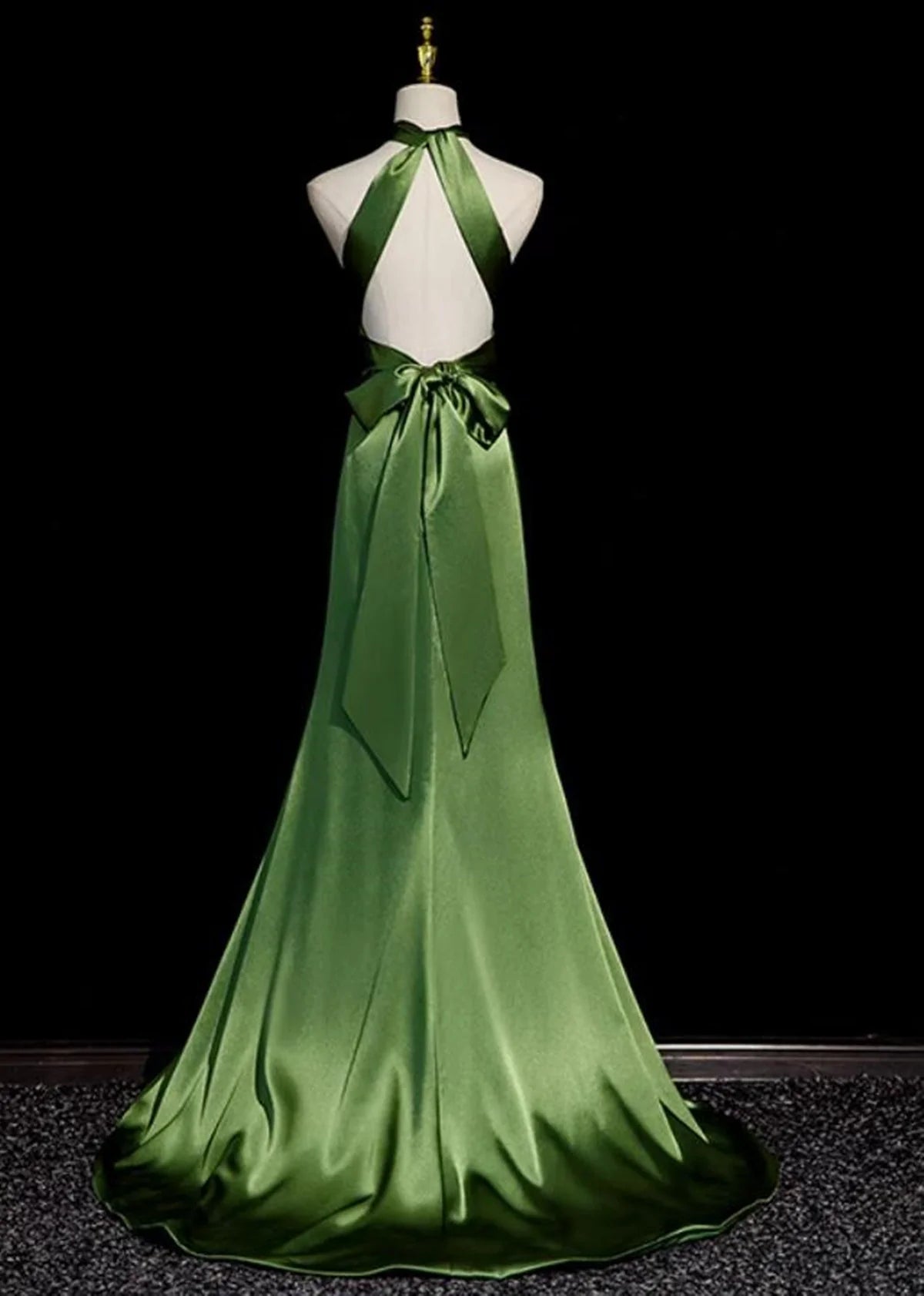 Green Soft Satin Halter Long Evening Dress Party Dress, Green A-Line Prom Dress nv1593