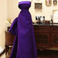 Purple Elegant Fashion Round Neck A-Line Floor Length Long Party Dress Satin Bowknot Long Ball Gown Evening Dress nv3845