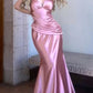 Pink Purple Fashion Elegant V-neck Spaghetti Straps Long Mermaid Slim Satin Sexy Empire Pleated Trailing Party Ball Gown Evening Dress Prom Dress nv3933