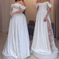 Cream Satin Off-the-Shoulder Lace Sleeve Slit Floor-Length Elegant Wedding Dress NV6232