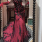 Robe gothique sans manches en dentelle rouge et noire à motif floral 3D, longueur au sol, modèle NV6189