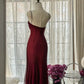 Burgundy Pretty Elegant Mermaid Long Chiffon Wedding Bridesmaid Dresses Evening Dress Birthday Party Ball Dress Prom Dress nv3986