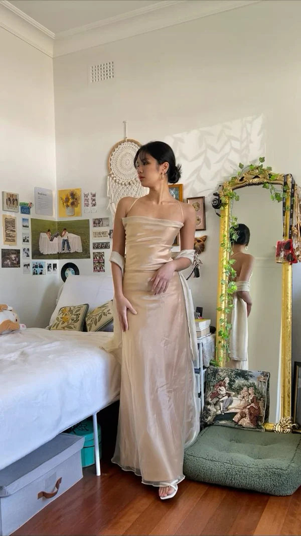 Champagne Color Halter Backless Retro Long Evening Dress Prom Dress Party Dress nv1930