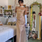 Champagne Color Halter Backless Retro Long Evening Dress Prom Dress Party Dress nv1930