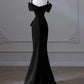 Black Mermaid Sweetheart Off Shoulder Prom Dress, Black Satin Evening Dress nv1660