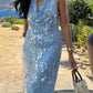 Sparkly Sequins Blue Halter Backless Mermaid Long Evening Dress,Prom Dress nv5338
