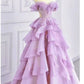 Lilac Elegant Fairy A-line Off-shoulder Long Tulle Ball Gown Evening Dress nv3520