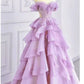 Lilac Elegant Fairy A-line Off-shoulder Long Tulle Ball Gown Evening Dress nv3520